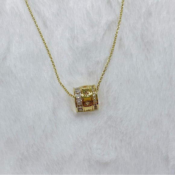 Gold Plated Rolling Barrel Pendant Necklace - Picture 9 of 13
